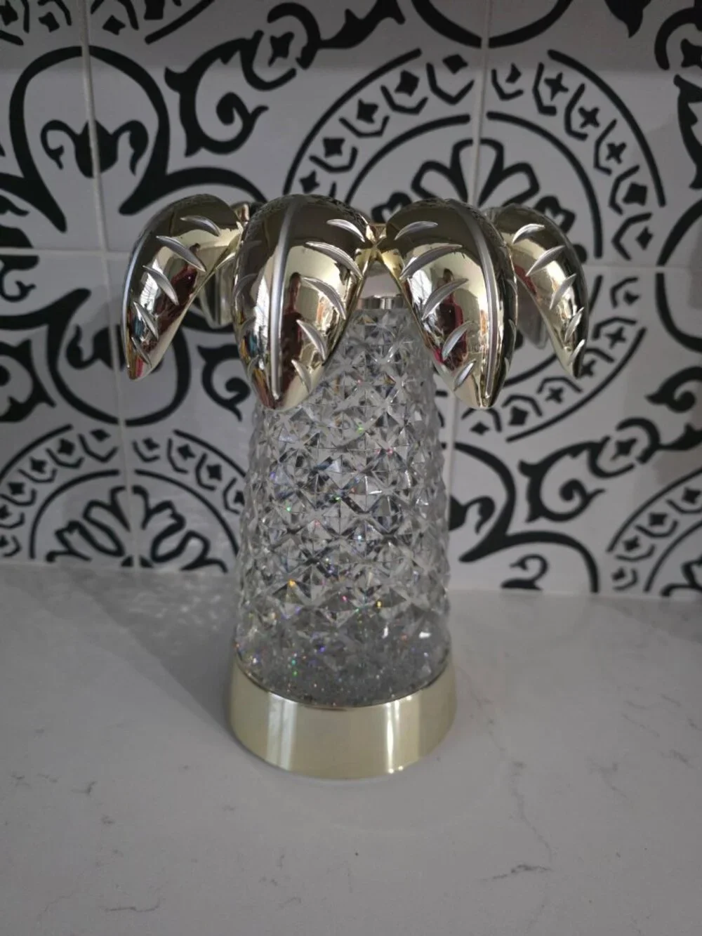 New Bath & Body Works Light Up Glitter Globe Palm Tree 3 Wick Candle Holder